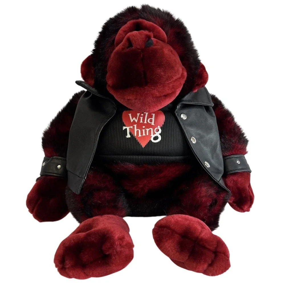 Wild Thing Gorilla Plush Toy Red‎ Black Leather Jacket Valentine Stuffed Animal